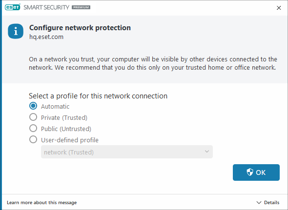 Detected network connection Detected network connection