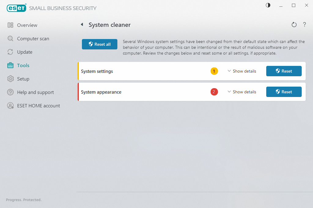 Reset system settings Reset system settings