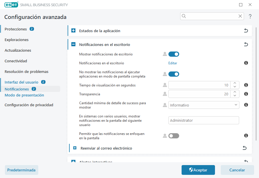 Notificaciones en el escritorio Notificaciones en el escritorio