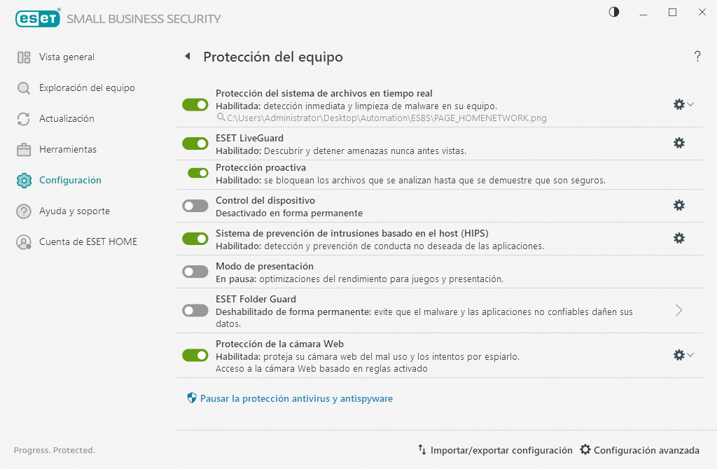 Protección del ordenador Protección del ordenador