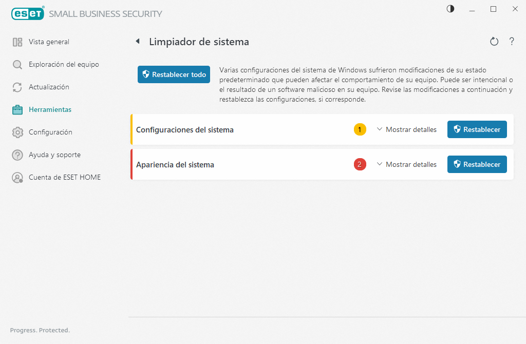 Restablecer la configuración del sistema