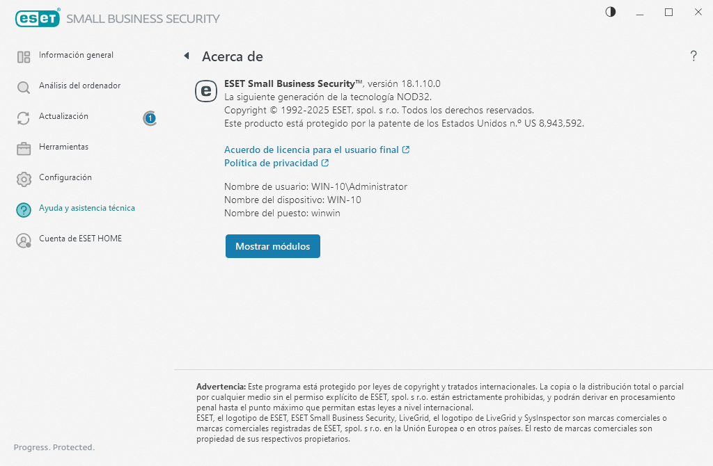 Detalles sobre la versión instalada