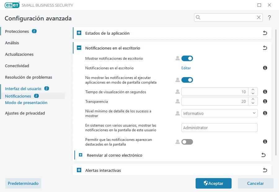 Notificaciones en el escritorio