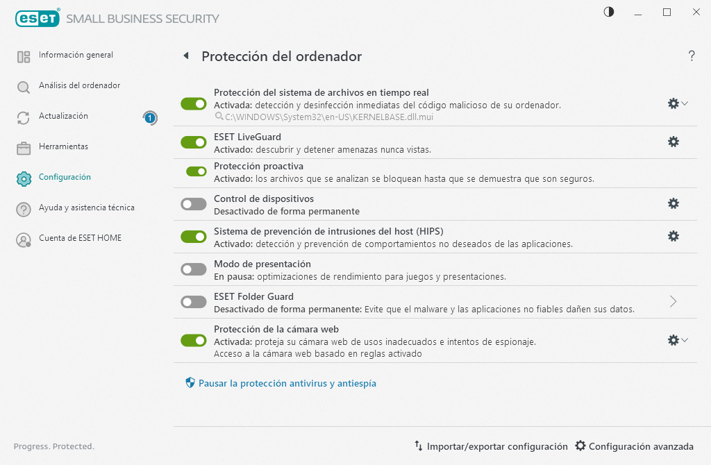 Protección del ordenador Protección del ordenador