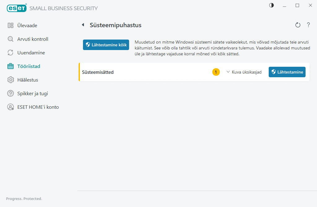 Lähtesta süsteemisätted Lähtesta süsteemisätted