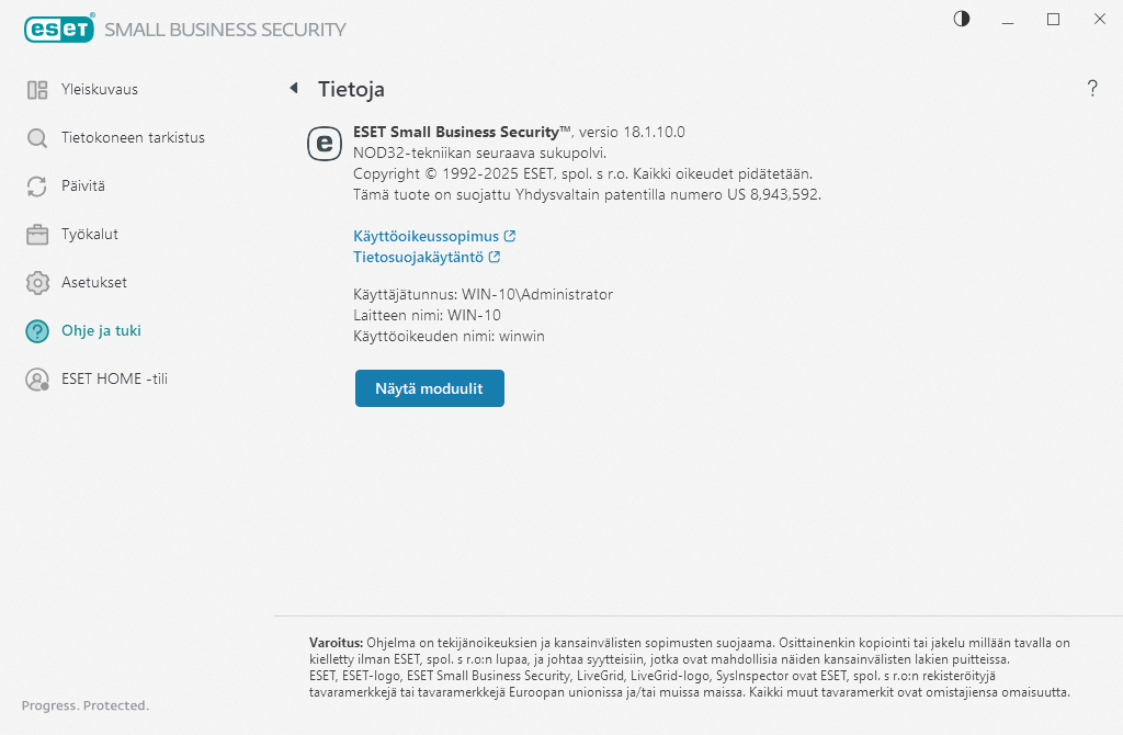 Tiedot asennetusta versiosta Tiedot asennetusta versiosta