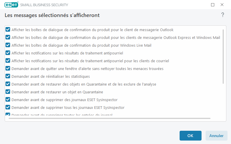 Messages de confirmation