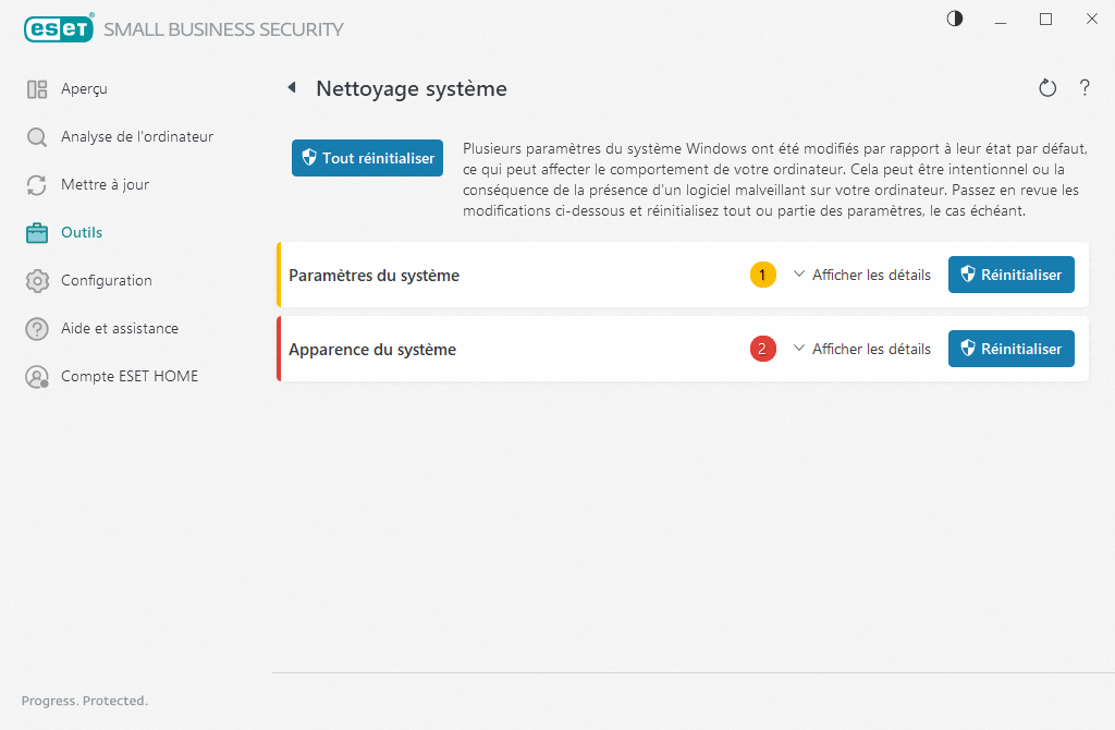 Réinitialiser les paramètres du système