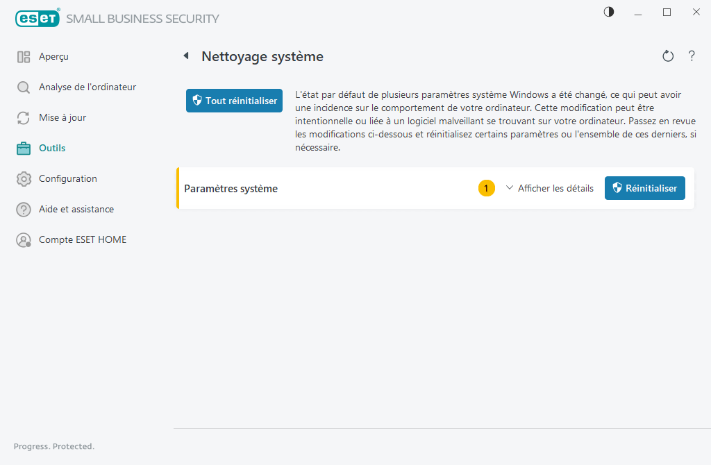 Réinitialiser les paramètres système Réinitialiser les paramètres système