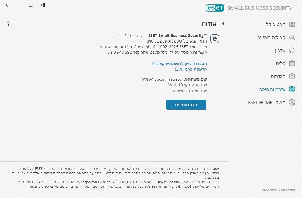 פרטים על הגרסה המותקנת