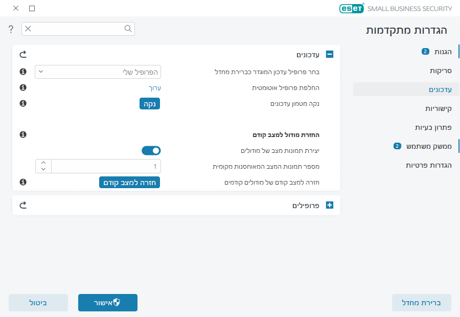אפשרויות של עדכונים נוספים