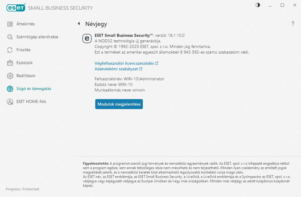 Részletek a telepített verzióról