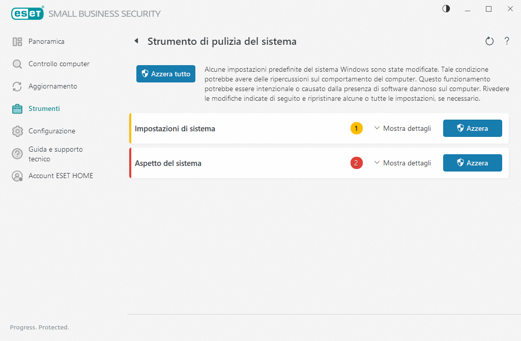 Ripristina impostazioni di sistema Ripristina impostazioni di sistema