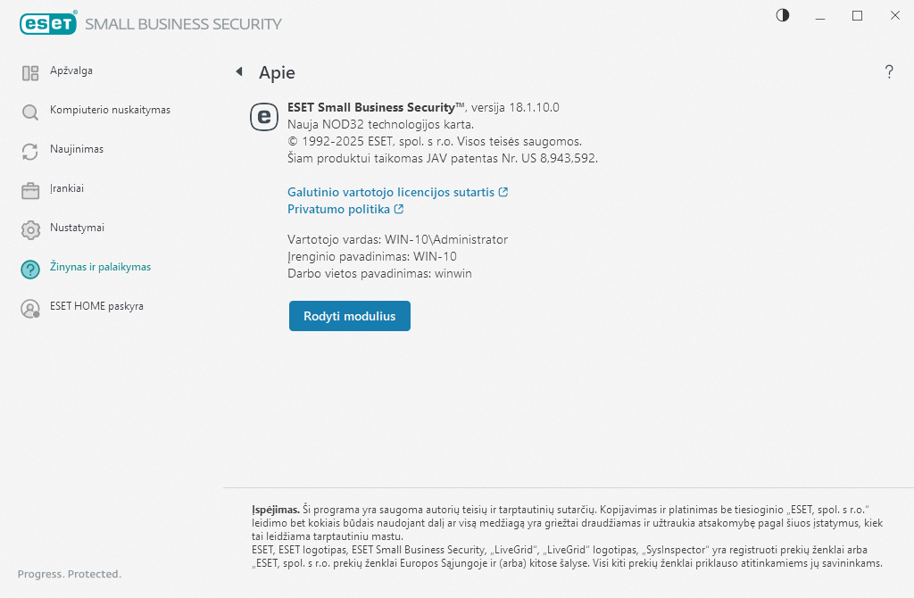 Išsami informacija apie įdiegtą versiją Išsami informacija apie įdiegtą versiją