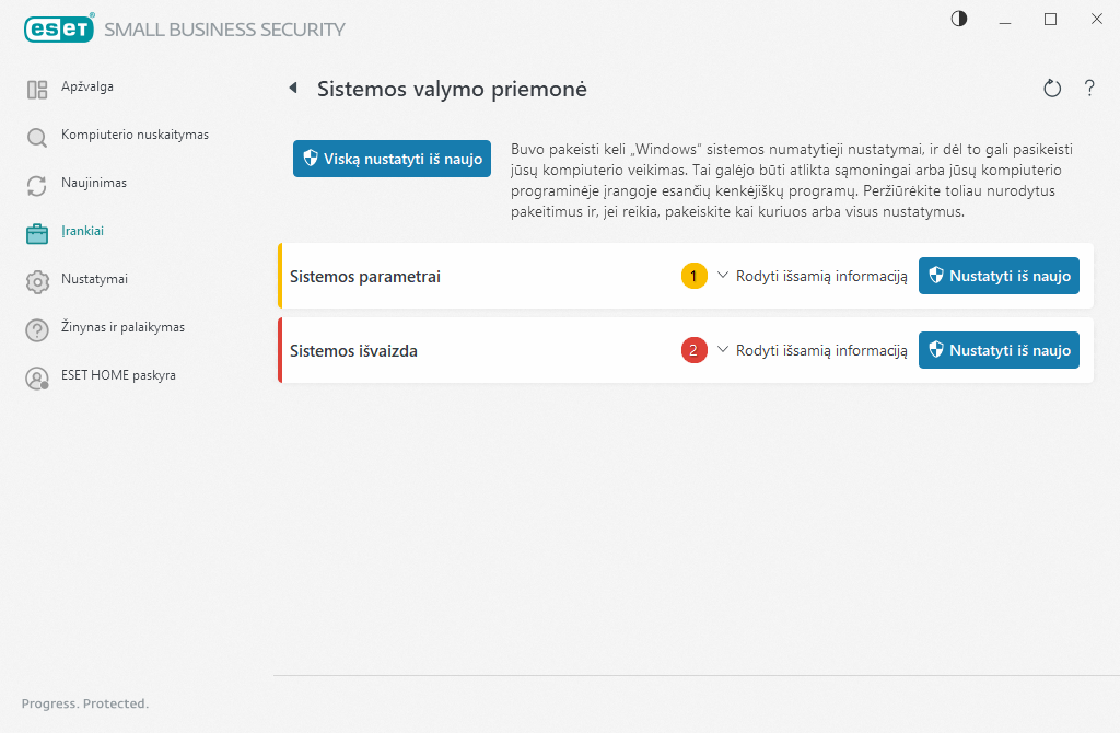 Iš naujo nustatyti sistemos nustatymus Iš naujo nustatyti sistemos nustatymus