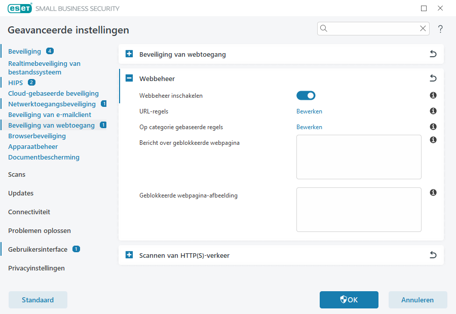 Geavanceerde instellingen voor webbeheer