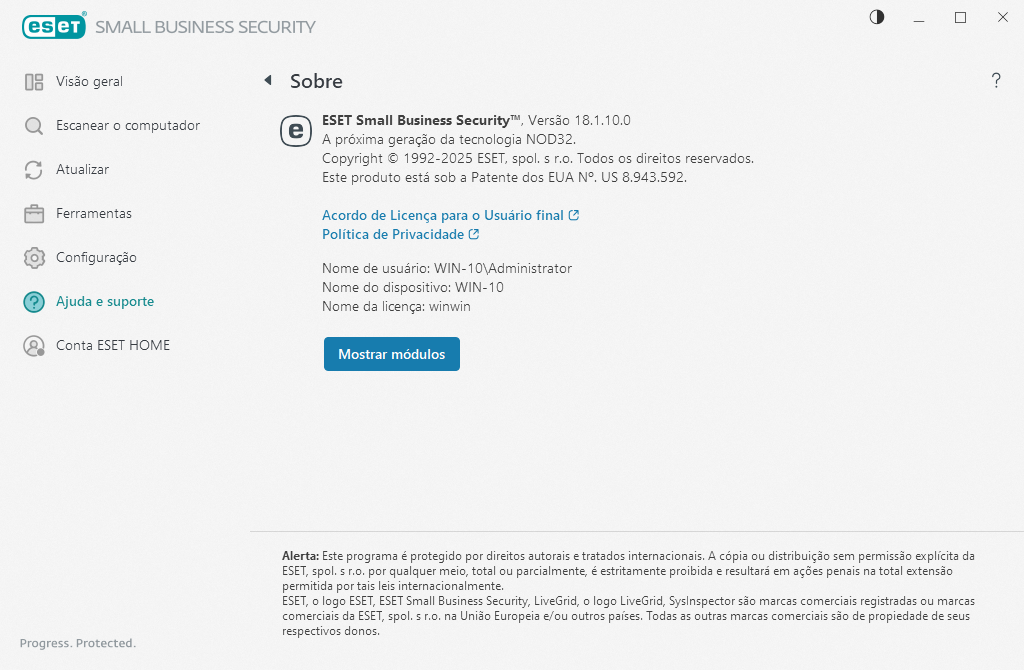 Detalhes sobre a versão instalada
