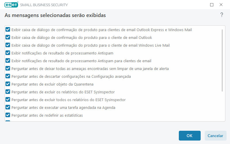 Mensagens de confirmação