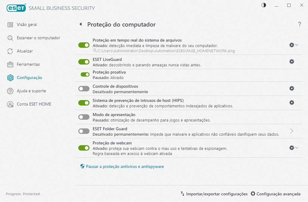 Proteção do computador