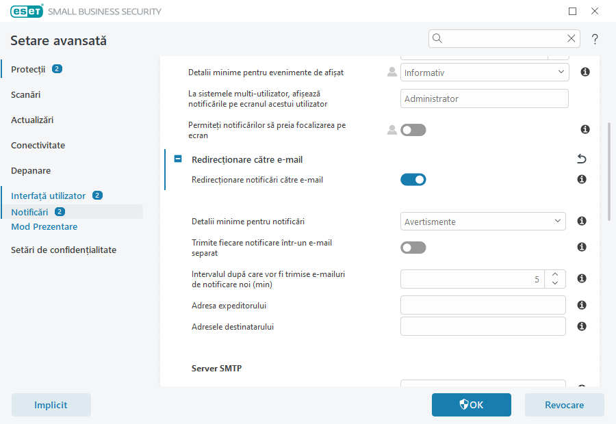 Redirecționare notificări