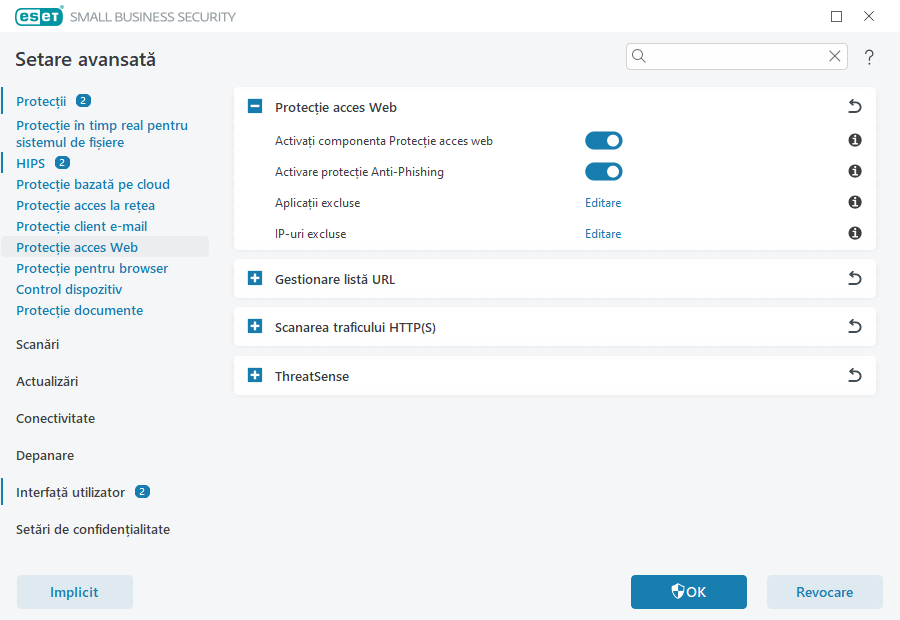 Protecţie acces web