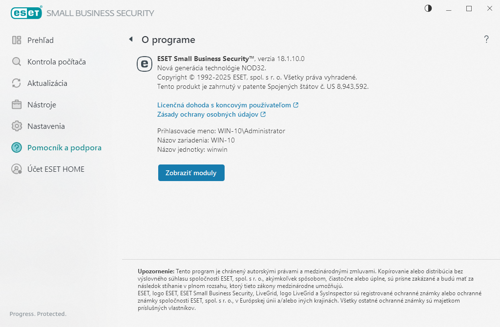 Podrobnosti o&nbsp;nainštalovanej verzii