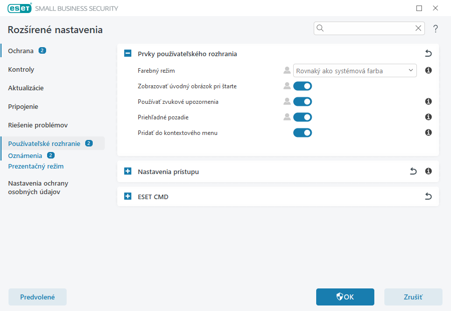 Prvky používateľského rozhrania Prvky používateľského rozhrania