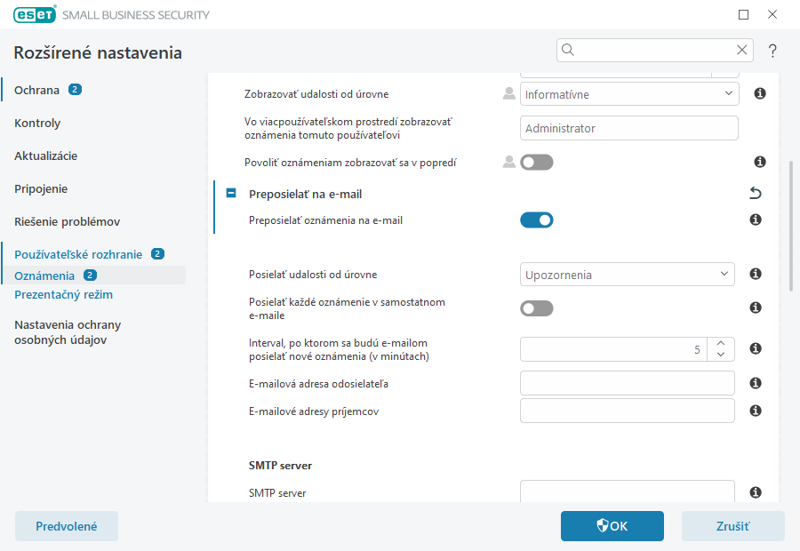 Preposielanie oznámení Preposielanie oznámení