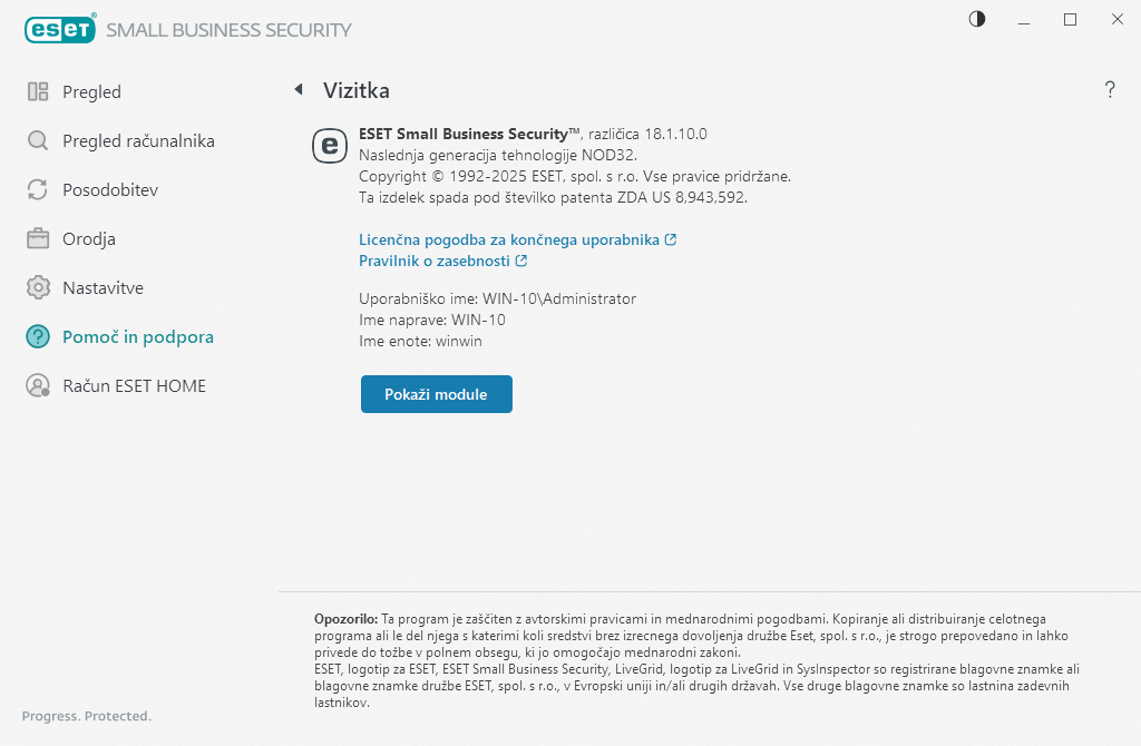 Podrobnosti o nameščeni različici