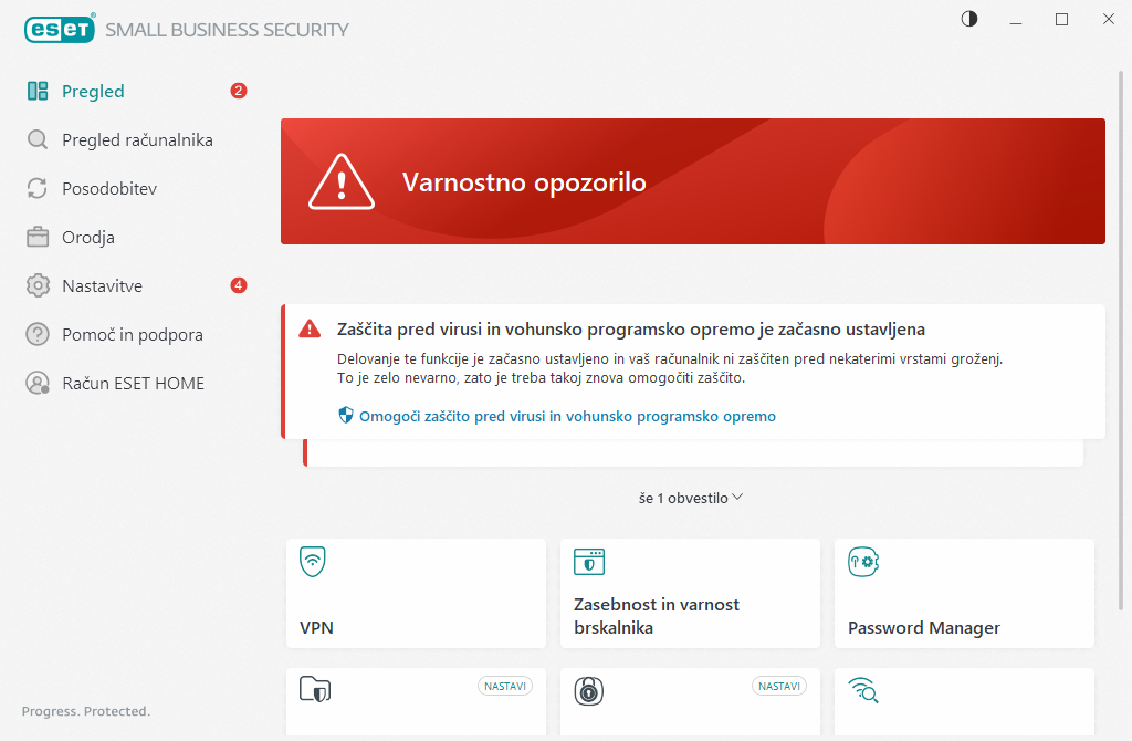 Opozorilo na kritično težavo