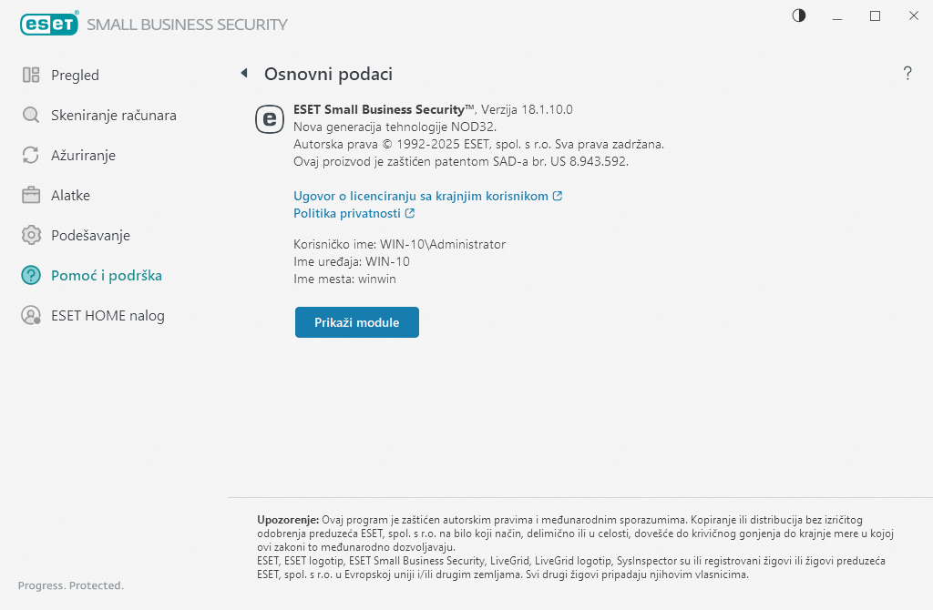 Detalji o instaliranoj verziji