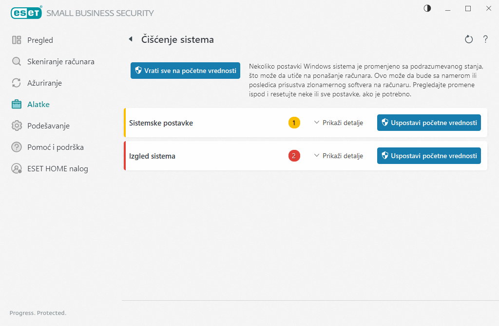Resetujte podešavanja sistema