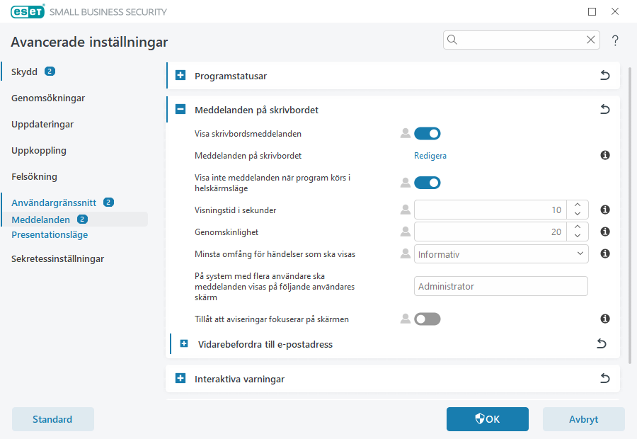 Meddelanden på skrivbordet