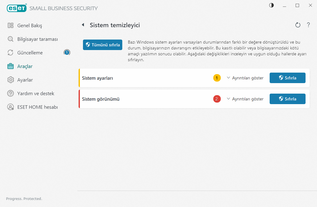 Sistem ayarlarını sıfırla