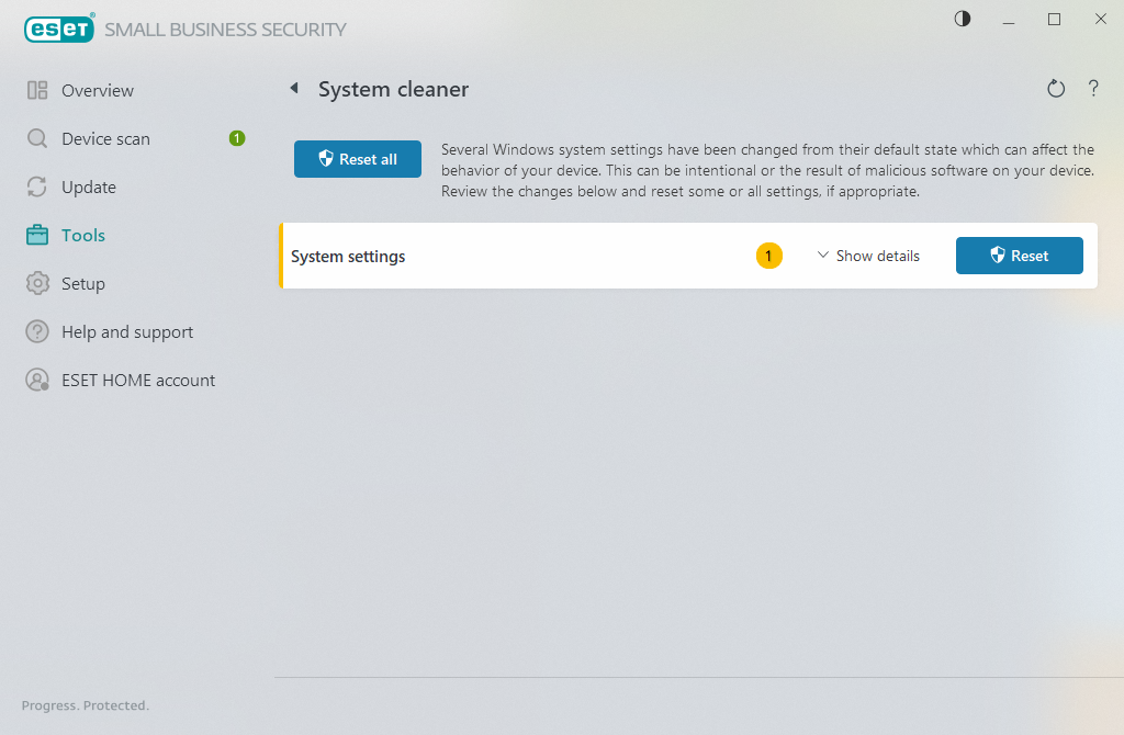 Reset system settings