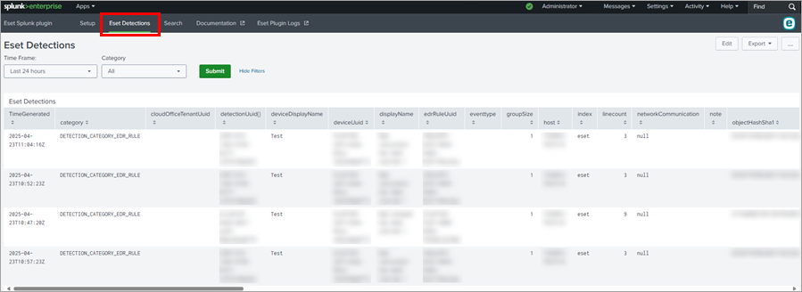 ESET detections displayed in Splunk ESET detections displayed in Splunk