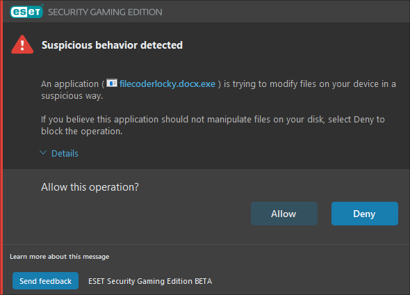 Potential ransomware behavior detected