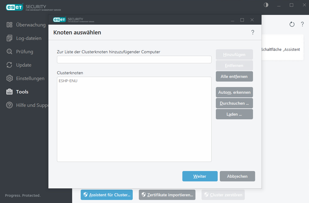 Clusterassistent – Knoten auswählen Clusterassistent – Knoten auswählen