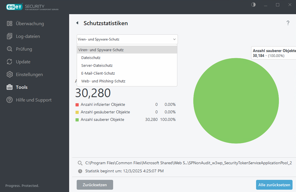 ESET Security for Microsoft SharePoint Schutzstatistiken ESET Security for Microsoft SharePoint Schutzstatistiken