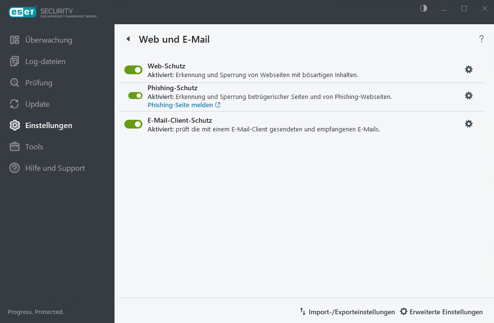 ESET Security for Microsoft SharePoint Web und E-Mail