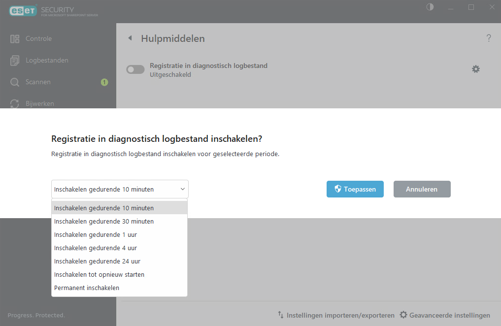 ESET Security for Microsoft SharePoint Hulpmiddelen - Registratie in diagnoselogboek