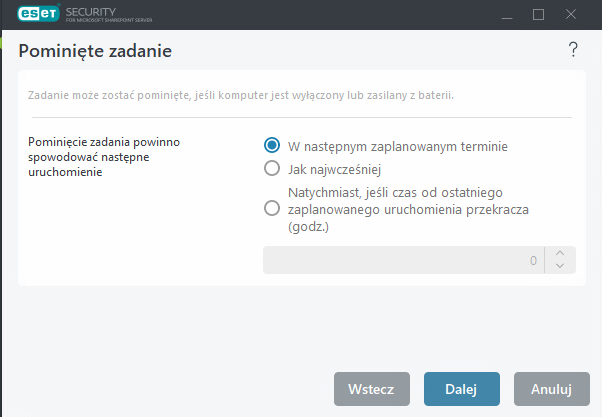 Pominięte zadanie harmonogramu