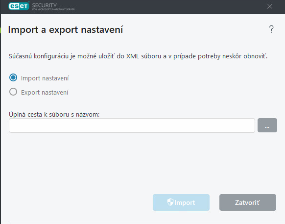 Import a export nastavení v ESET Security for Microsoft SharePoint