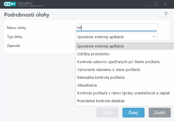 Plánovač – pridanie novej úlohy