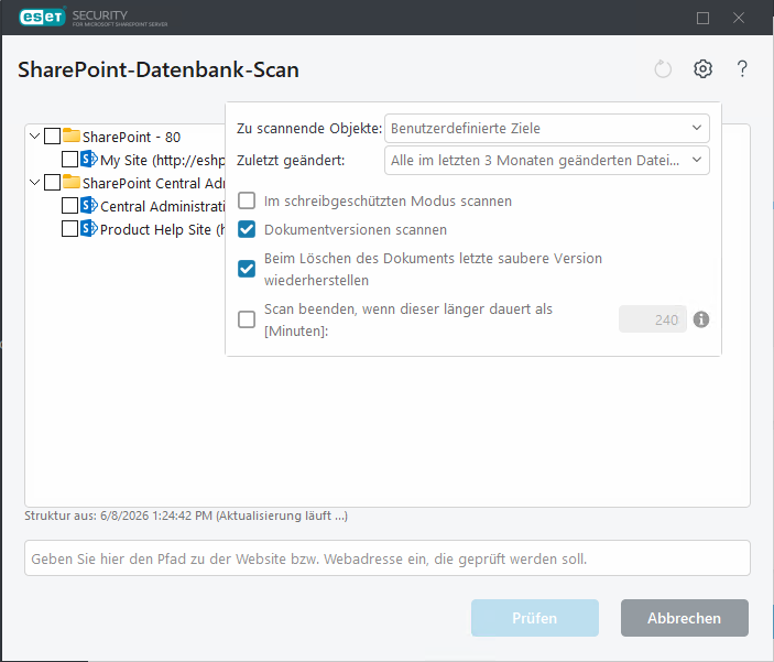 Ziele für die SharePoint-Datenbank-Scan