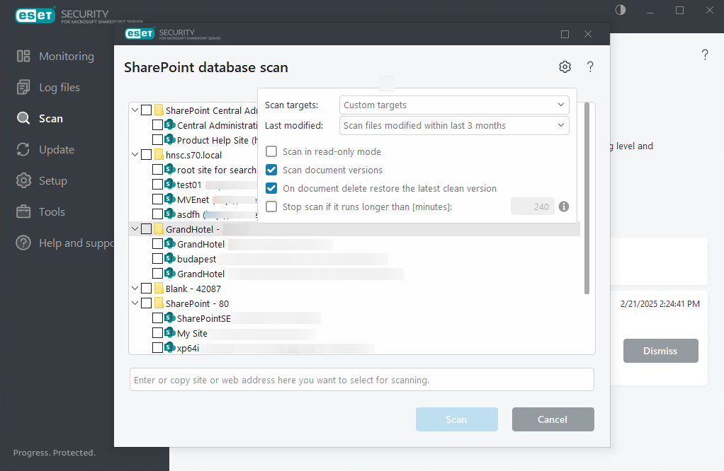 SharePoint database scan targets SharePoint database scan targets