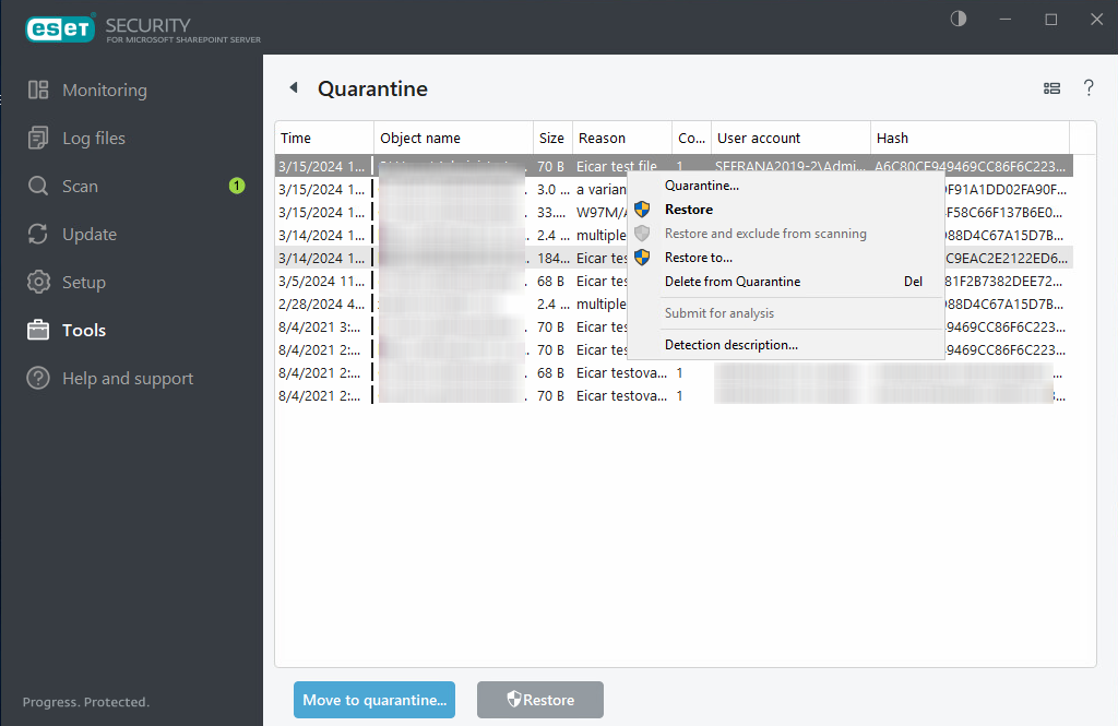 ESET Security for Microsoft SharePoint Quarantine