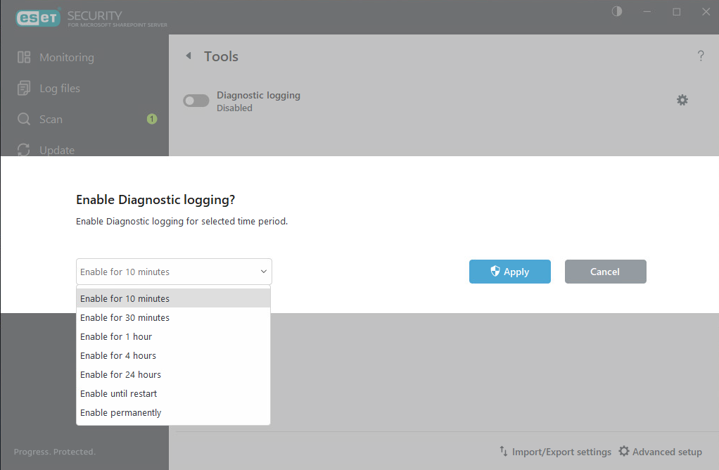 ESET Security for Microsoft SharePoint Tools diagnostic logging