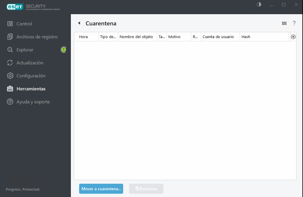 ESET Security for Microsoft SharePoint Cuarentena ESET Security for Microsoft SharePoint Cuarentena