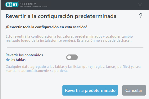 Revertir a la sección predeterminada Revertir a la sección predeterminada